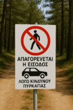 Απαγόρευση Κυκλοφορίας σε περιοχές των Δήμων Κασσάνδρας, Σιθωνίας, Αριστοτέλη και Πολυγύρου της Π.Ε. Χαλκιδικής από Ω/08:00΄ της 09-07-2025 μέχρι την Ω/08:00΄ της 11-07-2025, λόγω πολύ υψηλού κινδύνου εκδήλωσης δασικής πυρκαγιάς (ΔΕ 4)