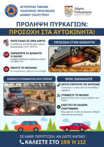 Αφίσα οδηγιών για την πρόληψη πυρκαγιών προσοχή με τα αυτοκίνητα
